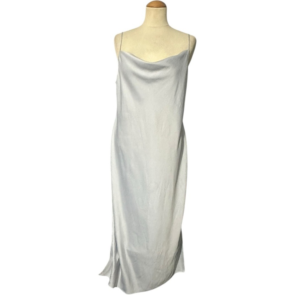 Bar III Solid Cowlneck Slip Dress Silver Medium